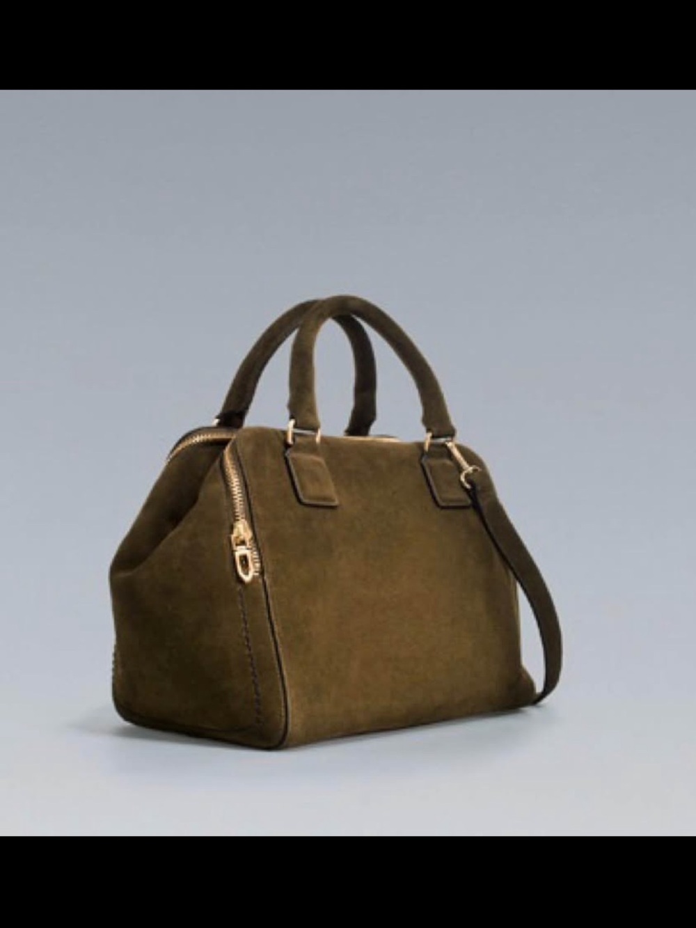 Zara Suede Olive Green Structured Shoulder Bag - Picture 7 of 8